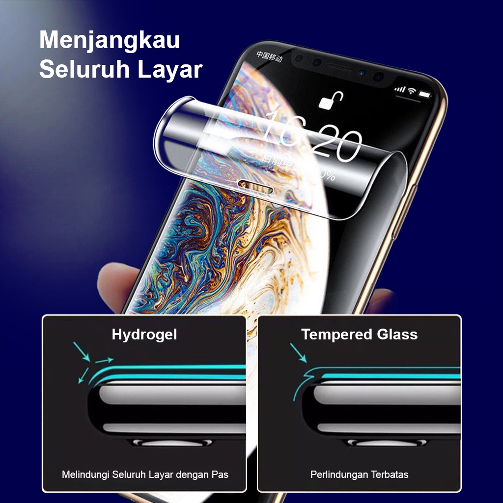 HYDROGEL SCREEN PROTECTOR ANTI GORES NOT TEMPERED GLASS FULL COVER ALL TYPE INFINIX IPHONE OPPO POCO REALME SAMSUNG VIVO XIAOMI LENGKAP