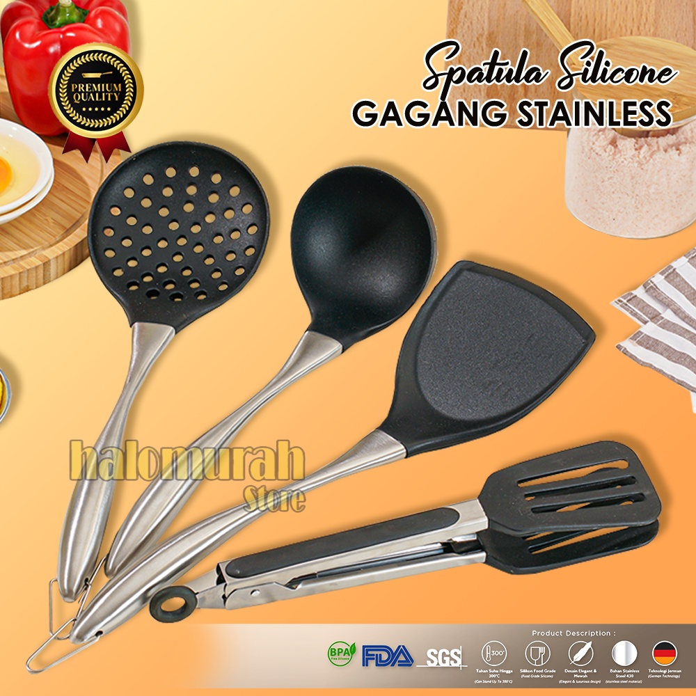 SPATULA SILIKON TERBAIK Soup ladle Silicone - Turner silicon - skimmer - sutil set kualitas Bagus