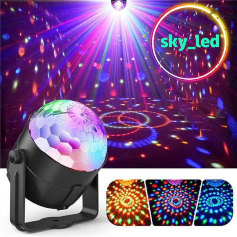 SKY_LED / Lampu Disko LED RGB / MAGIC BALL /  Dapat Berputar dengan Sensor Suara untuk Natal / Pernikahan / KTV