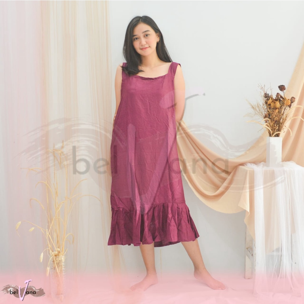 Daster Viral Ruffle Gandul Tali Bali | Daster Yukensi Tanpa Lengan Rayon-[GTJ] G