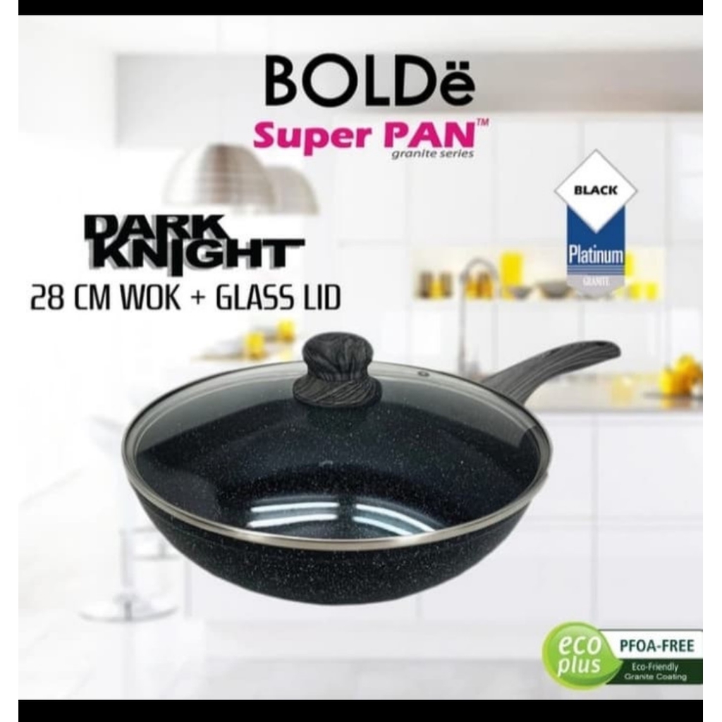 Bolde Super Pan 28Cm + tutul kaca With Lid Fry Wok Keramik Kuali Dark Night Black Wajan Penggorengan