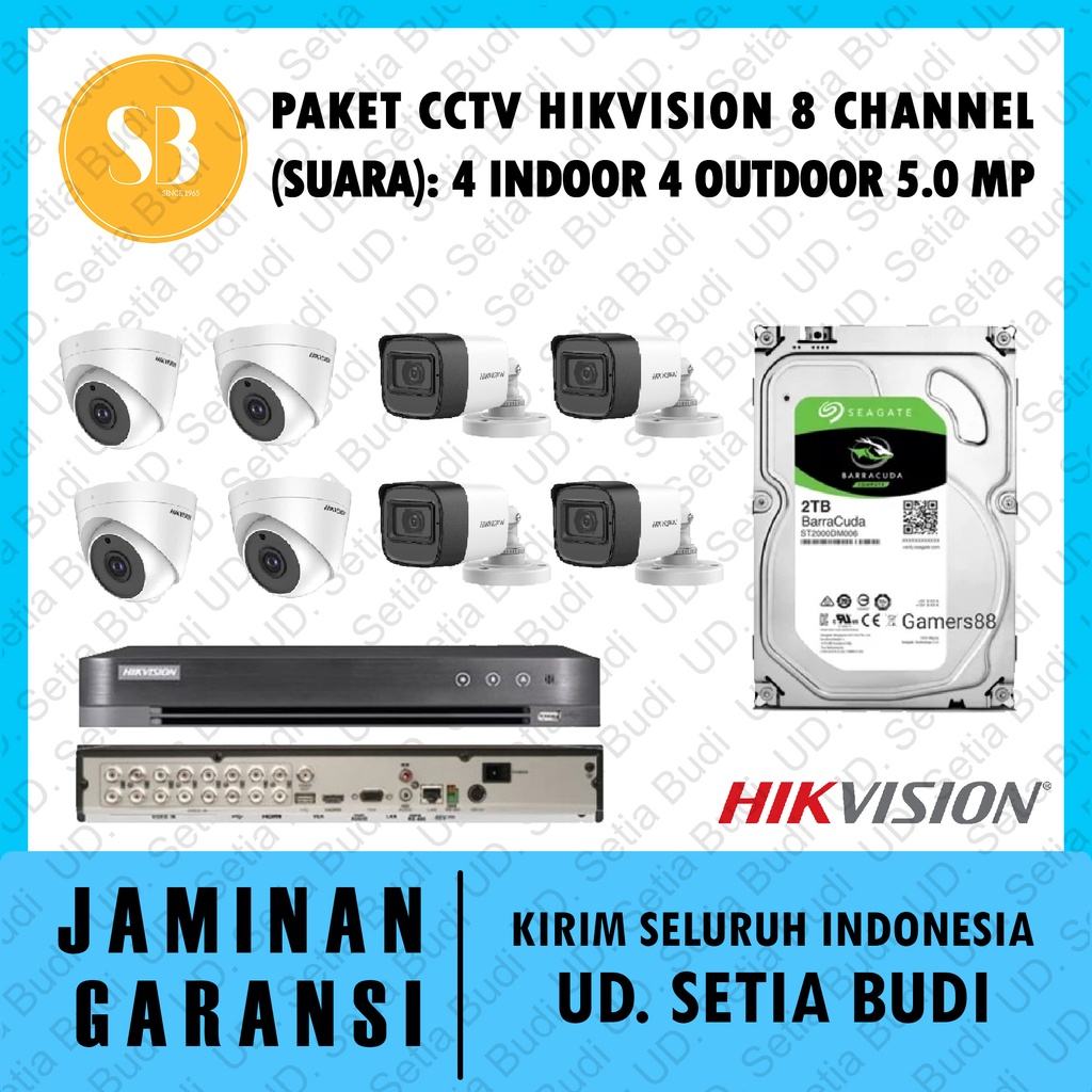 Paket CCTV Hikvision 8 Channel (Suara): 4 Indoor 4 Outdoor 5.0 MP