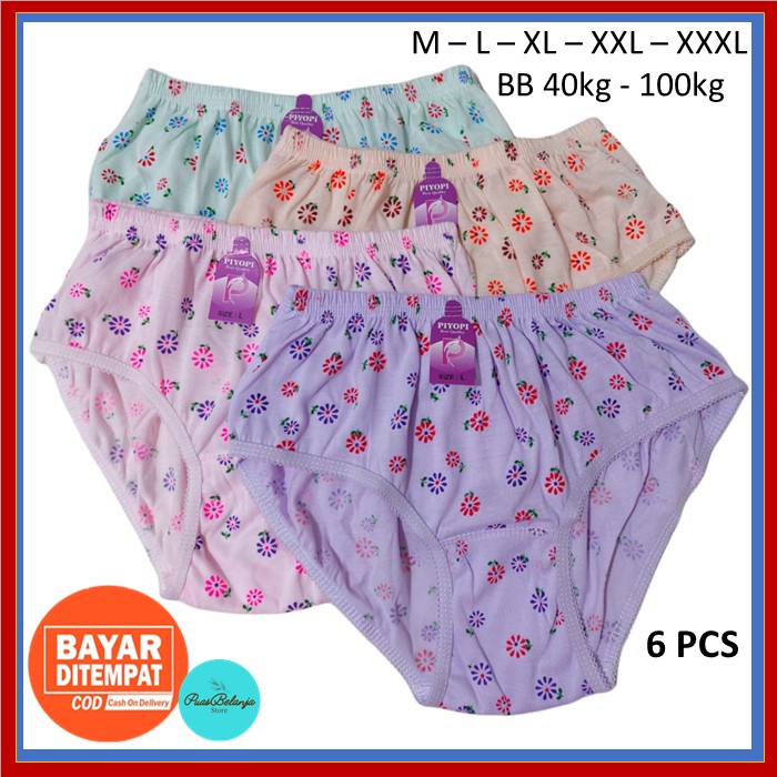 Celana Dalam Wanita Motif Bunga Polos (6 PCS) CD Kembang Ecer XXXL XXL XL CD Jumbo Ibu Hamil Elastis 1/2 Lusin