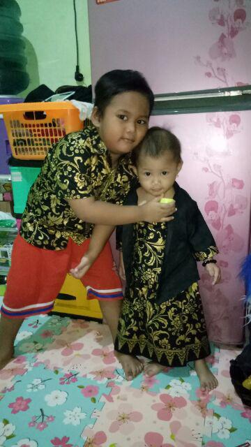 Hem Kemeja Anak Batik Prada Bakung Hitam Gold Couple Family Keluarga