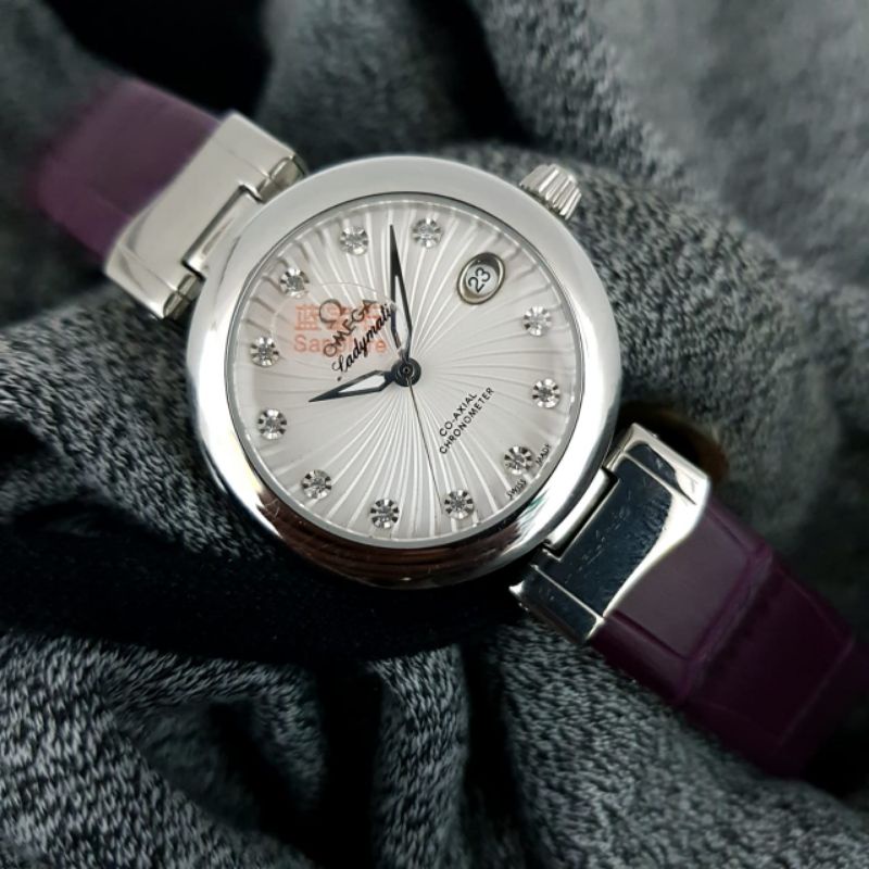 OMEGA Ladymatic, strap leather, kaca sapphire Jam Tangan Wanita