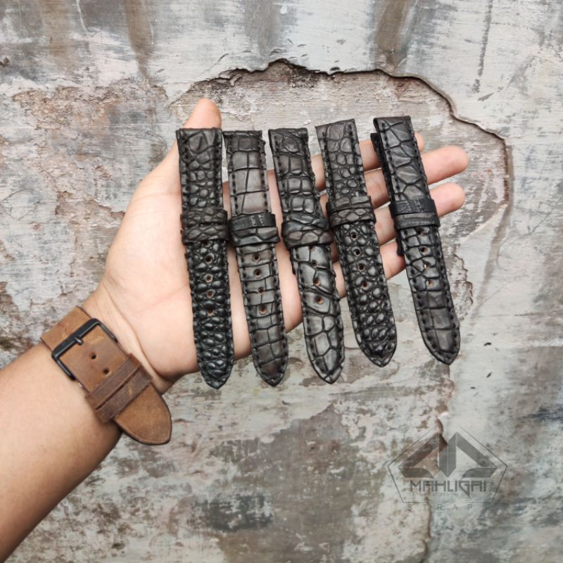 Strap kulit Croco asli / Tali jam kulit aligator / tali jam tangan kulit croco asli