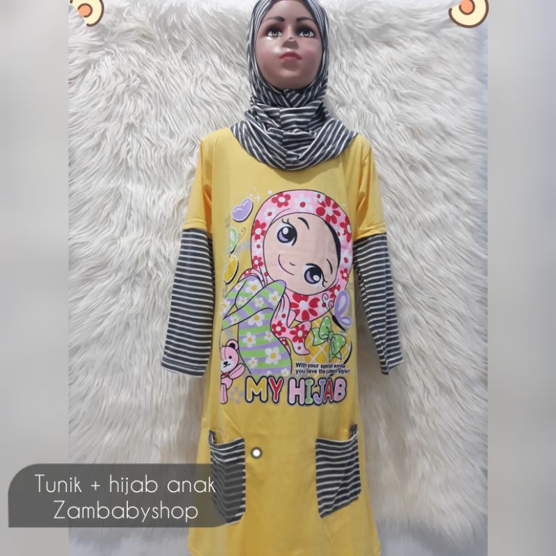 Tunik anak dan remaja plus hijab 6-11 tahun