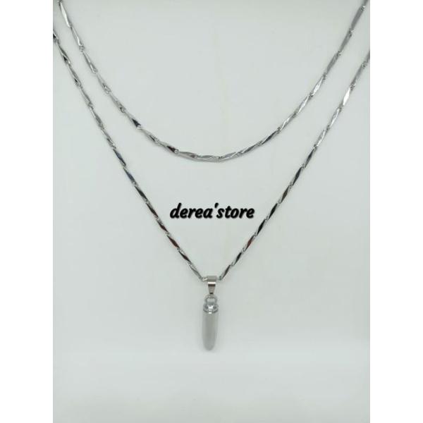 KALUNG TITANIUM SILVER PADI BANDUL PELURU/KALUNG TITANIUM RANTAI PADI