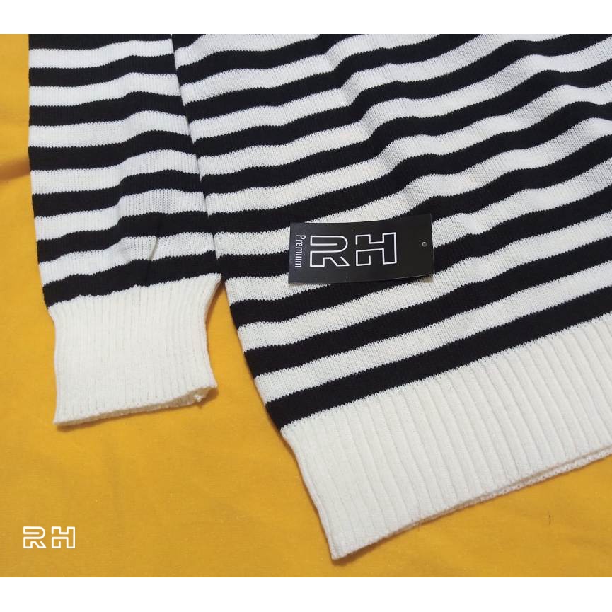 sweater rajut pria dewasa lengan panjang kerah tinggi turtle neck garis garis switer belang