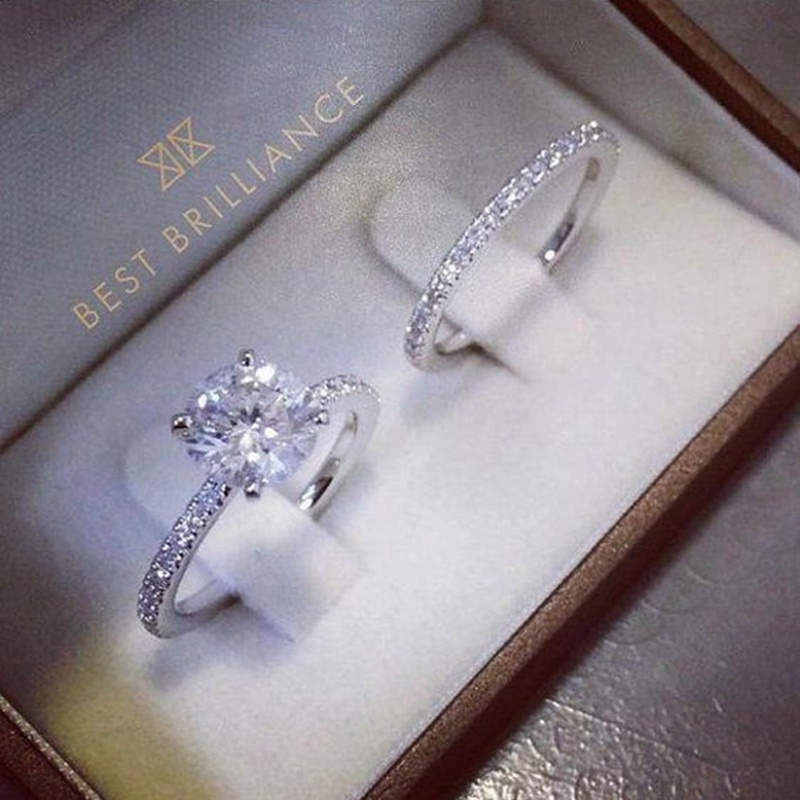 2pcs / Set Cincin Pernikahan Bahan Sterling Silver 925 Untuk Wanita