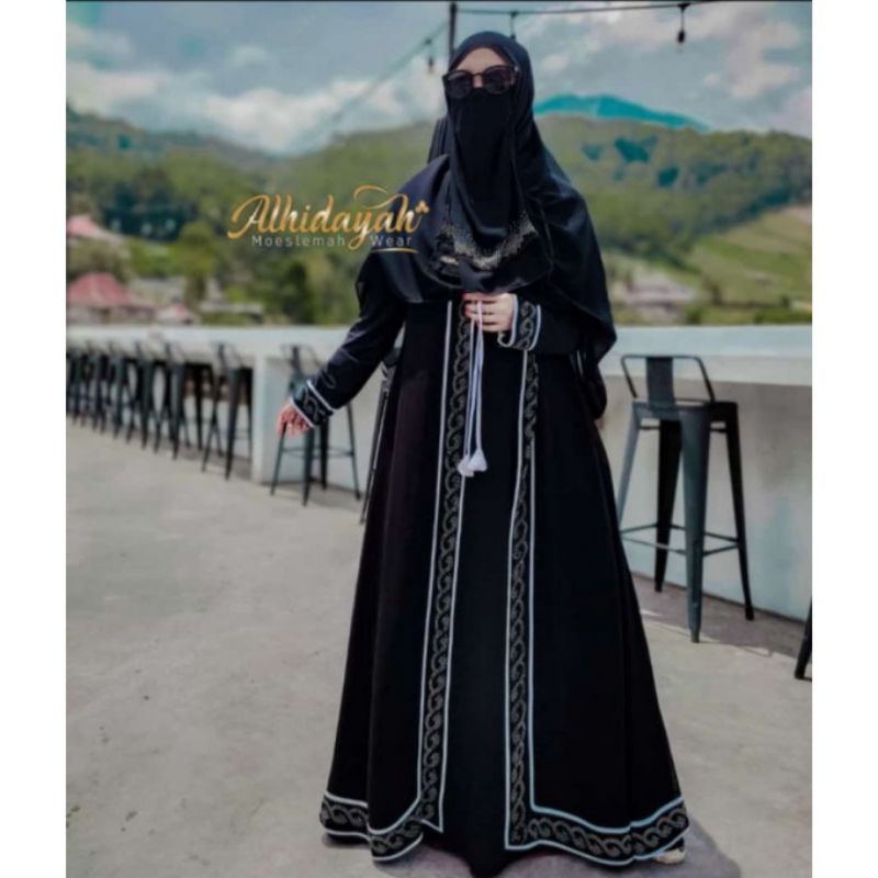 Abaya Salwa Gamis Jetblack kombinasi siffon silky