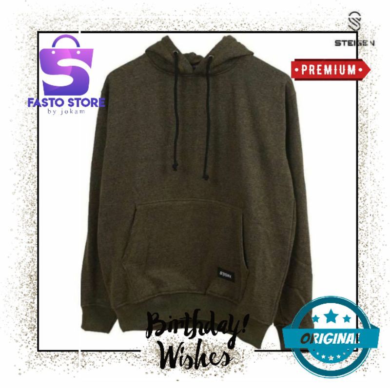 Hoodie Jaket Sweater Pullover Premium Steigen Pria Wanita Keren Kekinian Warna Hijau Army Original