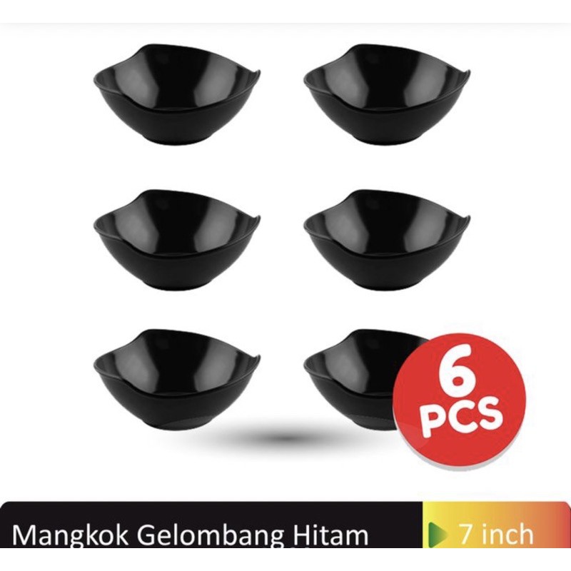 Mangkok Melamin Gelombang Hitam 7 inch