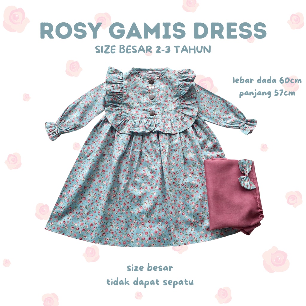 gamis anak perempuan balita 1-3 tahun katun jepang ROSY GAMIS DRESS SIZE BESAR motif bunga baju muslim anak perempuan cewek