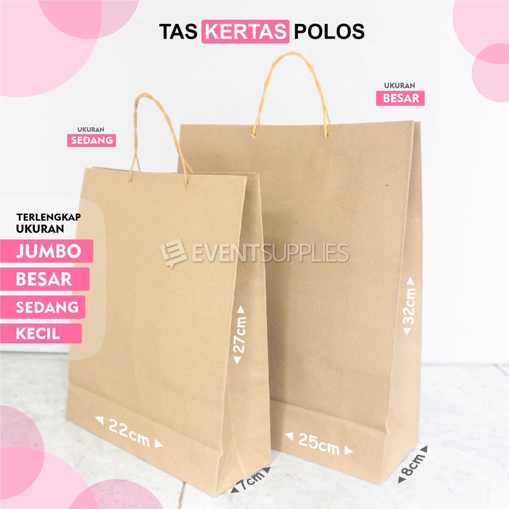 

[Satuan] Tas Kertas Coklat / Paperbag Polos / Totebag Godiebag Tali Kertas Jumbo Besar Sedang Kecil