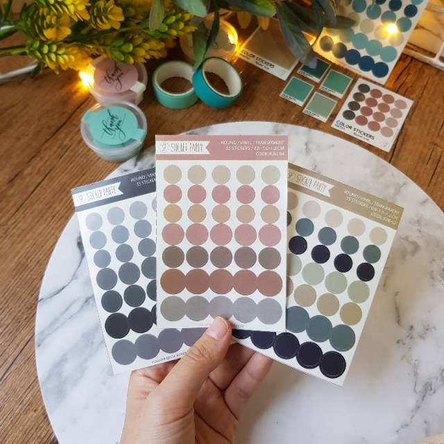 [Sticker Party] Sticker Dot Mini Transparan Bulat Warna Palette Gradasi 0,8 CM- 1CM-1