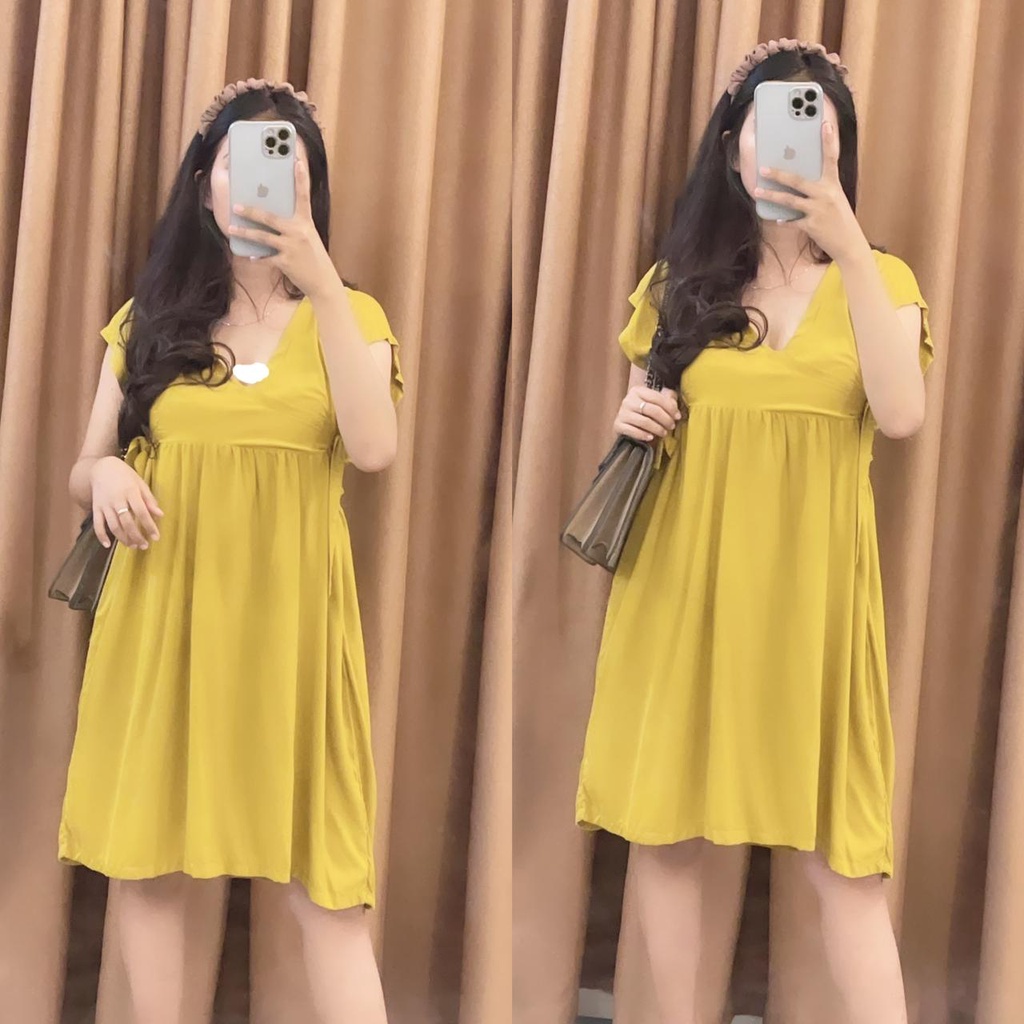 Baju tidur Daster kekinian kimono busui frendly bahan rayon adem-POLOS MUSTARD