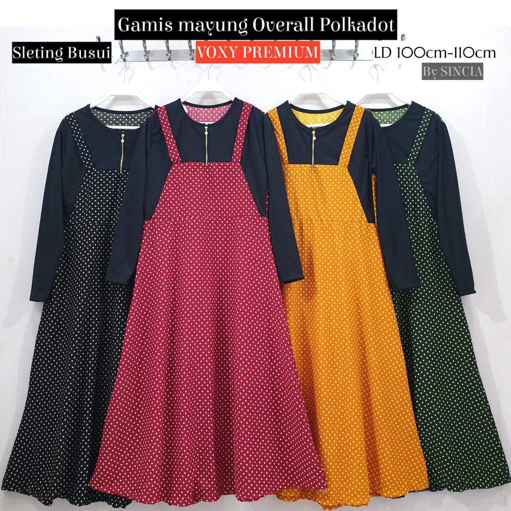 Gamis Sleting Busui Motif Polkadot ( Real Pic ) Mat Voxy Spandek Premium / Fit XL Ld 100