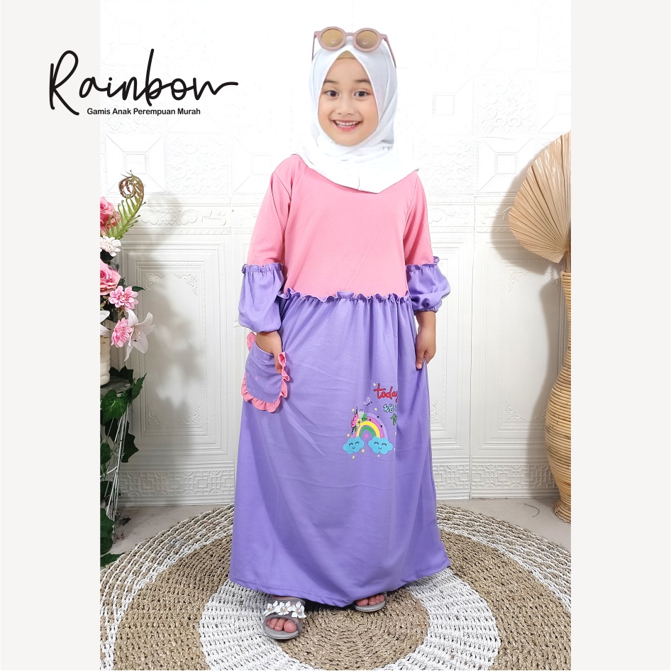 Gamis Anak Murah Kaos Soleha Rainbow Warna Mix CF Kids