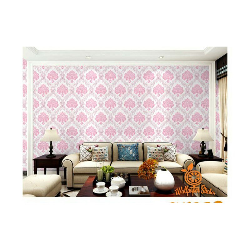 Wallpaper Sticker Dinding Motif Batik Pink 9sd10mx45cm