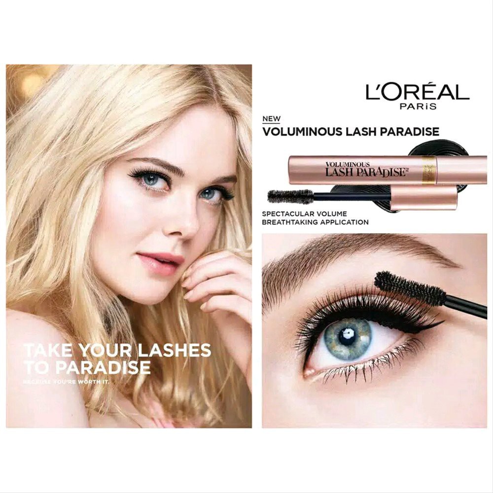 L'OREAL PARIS VOLUMINOUS LASH PARADISE WATERPROOF MASCARA MAKE UP - BLACK 7.6ML