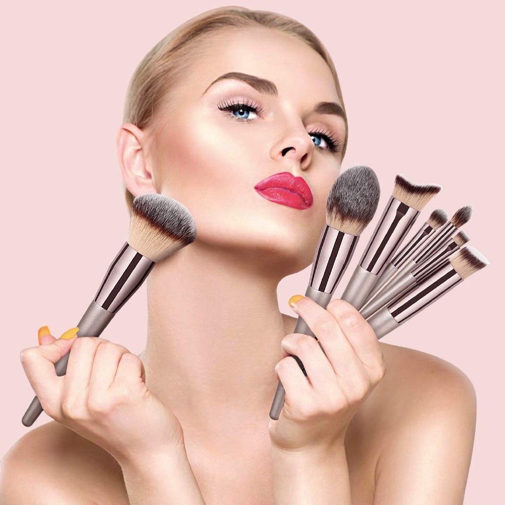 MAANGE Brush Make Up 10Pcs Luxury Champagne Kuas Make Up Set 5773