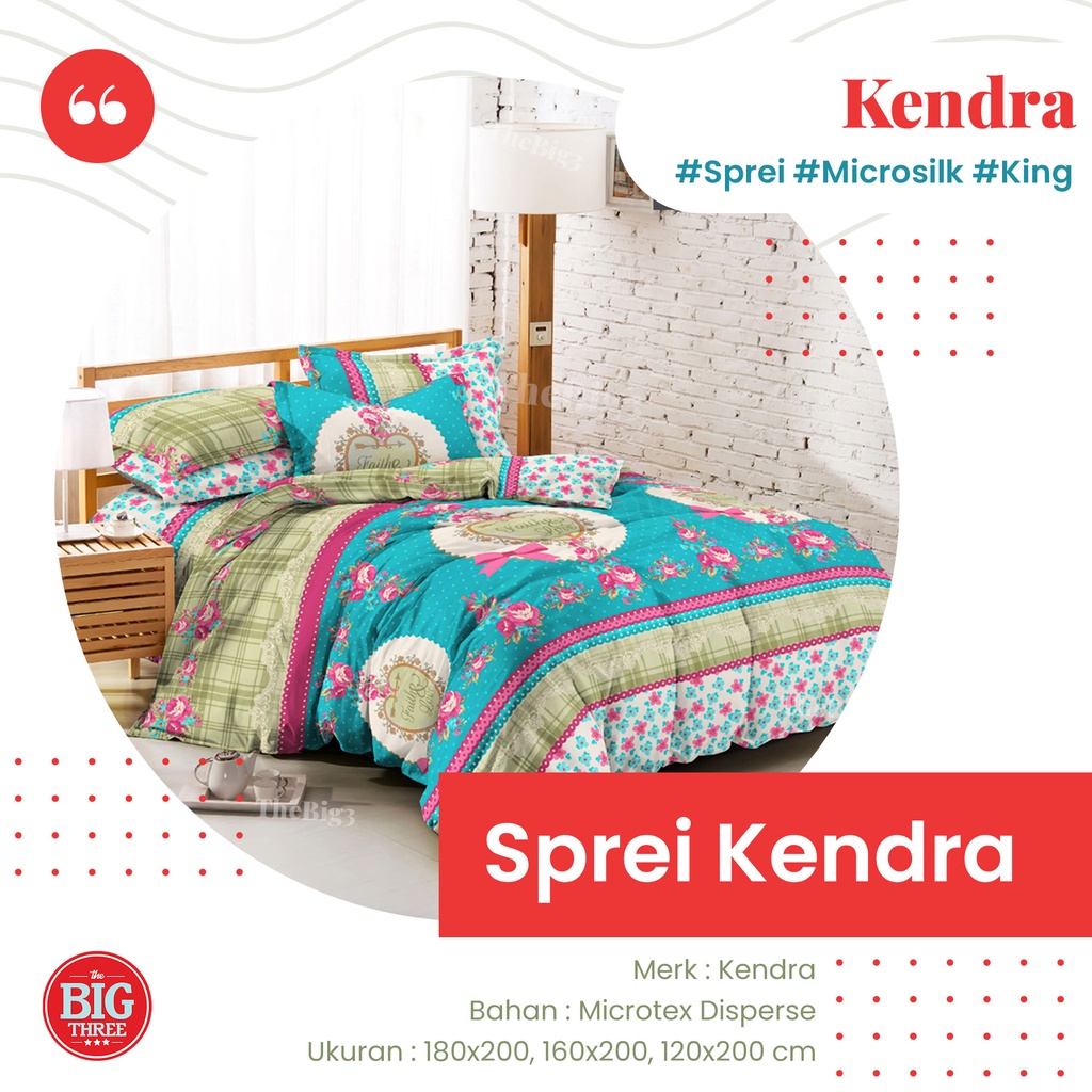 Sprei KENDRA 180X200 / 160X200 motif Arcadia Saranghae Driving Kitty Blue Owls Marvel Carnival Palm Tree Swimday Racing Car Scarlet Peninsula Green Chevron Pineaaple  - KING QUEEN 180 SP OB TBT