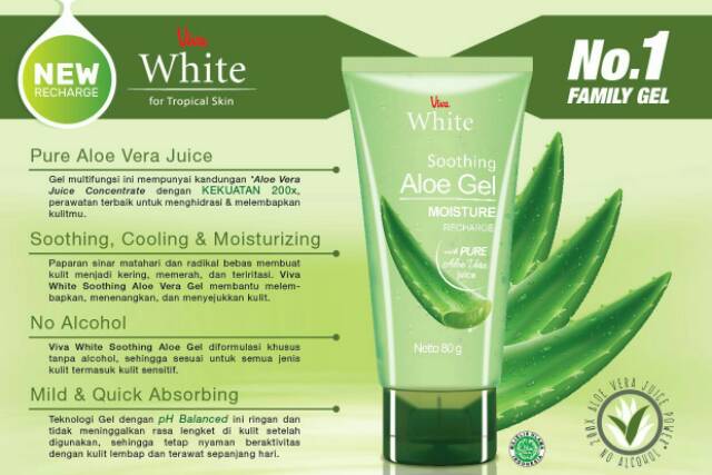 Aloe Vera Soothing Aloe Gel Viva White Moisture Lidah Buaya