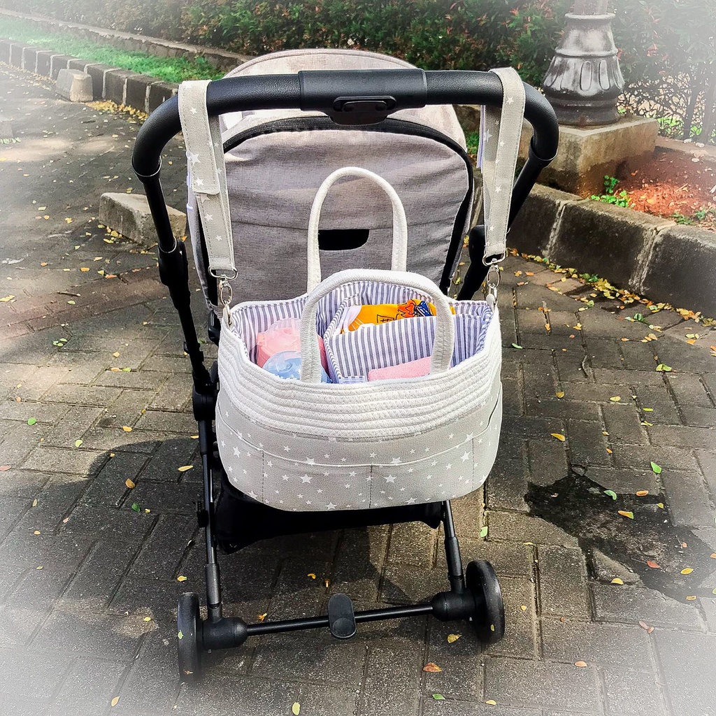 KOKOBEE Premium Rope Caddy Bag &amp; Canvas Organizer Baby Caddy Bag / Diaper bag / Tas bayi / tas perlengkapan bayi / kinderkeen / kokobee / kottonville / terlaris / original / best seller / baru / tas rajut kokoh / travelling / berpergian