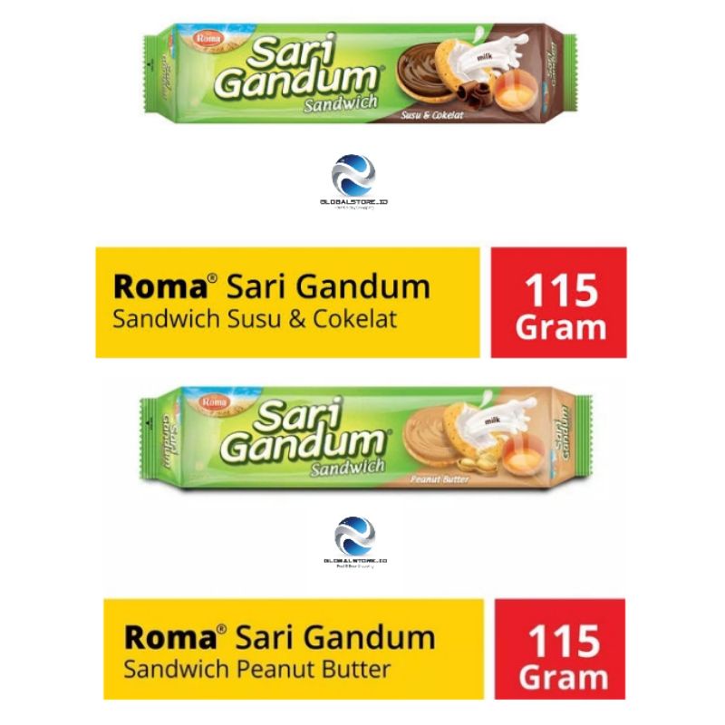 Roma biscuit sari gandum sandwich susu dan coklat / peanut dan butter 115 gr