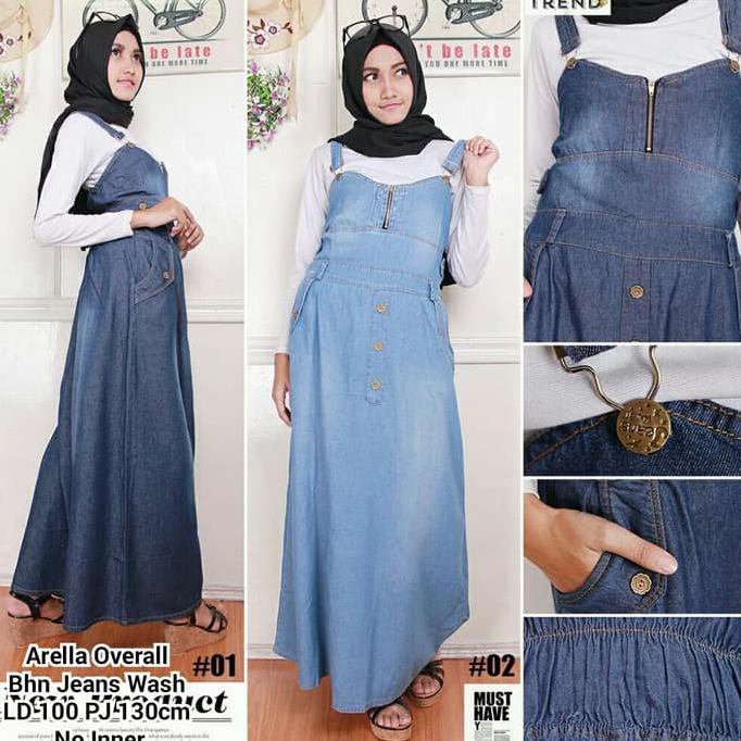 Sale Overall Rok Panjang Bahan Jeans Wash / Baju Muslim / Rok Kodok Terbaru