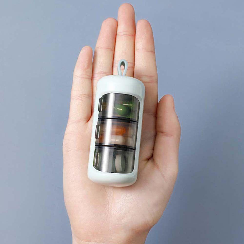Agustina Kotak Penyimpanan Pil Portable 3gelang Kotak Plastik Tahan Air Kompartemen Terpisah Tablet Splitter Travel Pill Case