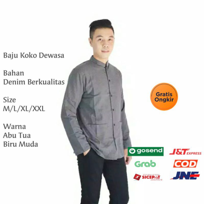 Baju Koko Pria tangan panjang Kemeja Pria Polos - Koko Denim Dewasa Yusuf