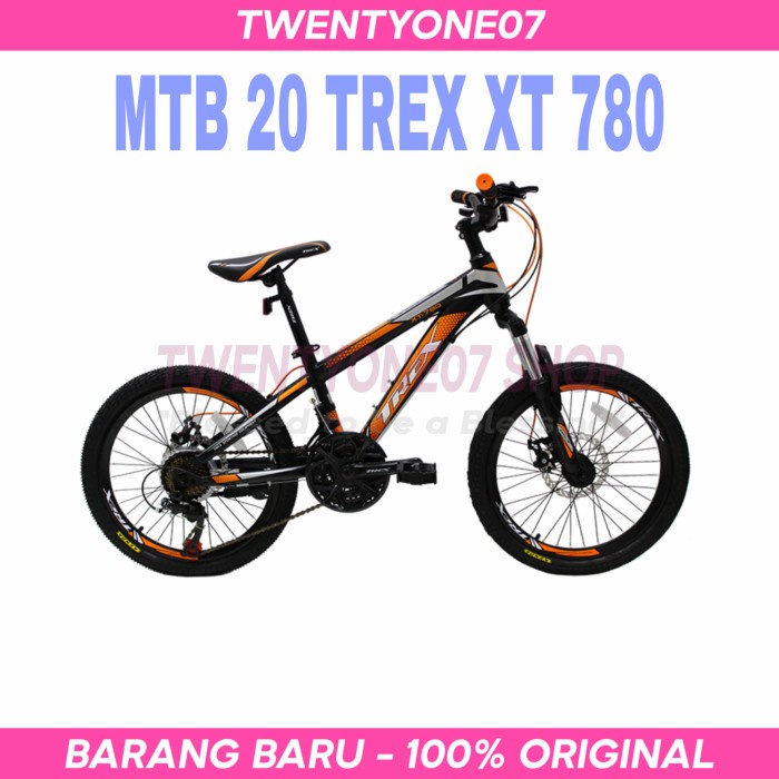Sepeda Gunung Anak MTB 20 Inch Trex XT 780 Steel 21 Speed Disc Brake - Hitam Orange