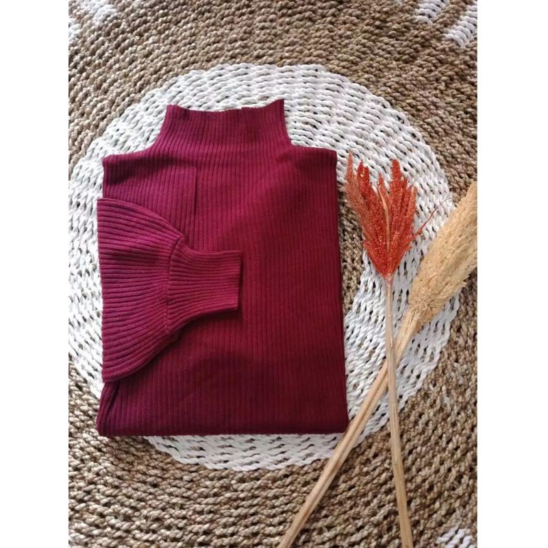 Sweater Blouse Turtleneck Wanita Variasi Lengan Balon