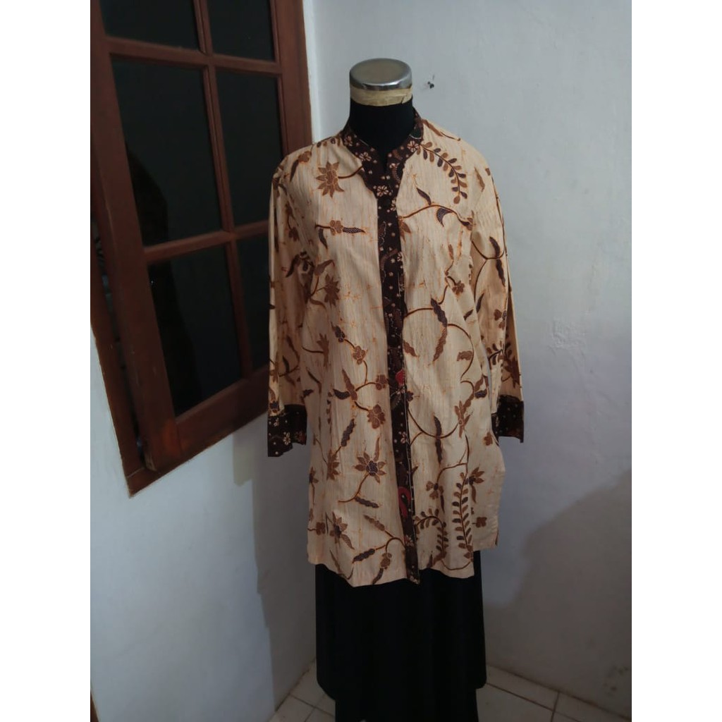Baju Atasan Batik Tunic, Motif Batik Coklat Muda