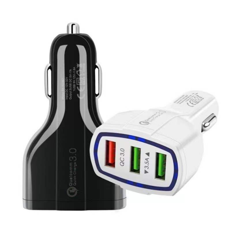 LeSHANG Car Charger 3 Ports Adaptor Mobil Colokan Mobil Dengan LED Ring Light