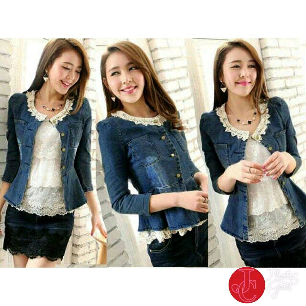 G JAKET MANGO jaket JEANS ORI wanita MIX LEHER RENDA model terbaru harga murah bagus murah terlaris