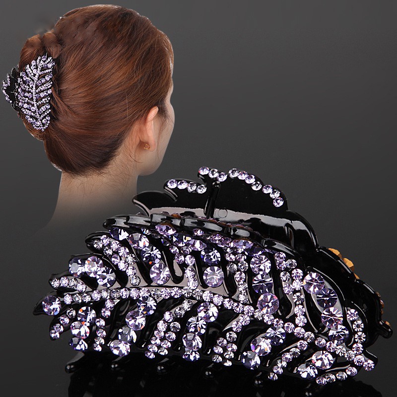 Rhinestone Leaves Hair Claw Clip Fashion Diamond Hairpin for Women Hair Accessories