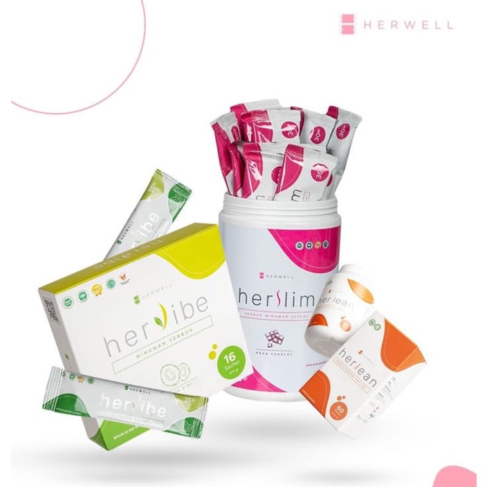 1 HERSLIM + 1 HERVIBE + 1 HERLEAN PAKET HERWELL LENGKAP FREE SHAKER DIet Detox