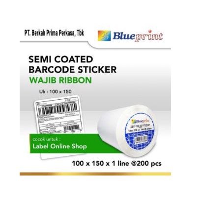 Direct Thermal Sticker barcode resi Label blueprint Lite 100x150 mm 1 line 200pcs roll perforasi Gap 3mm