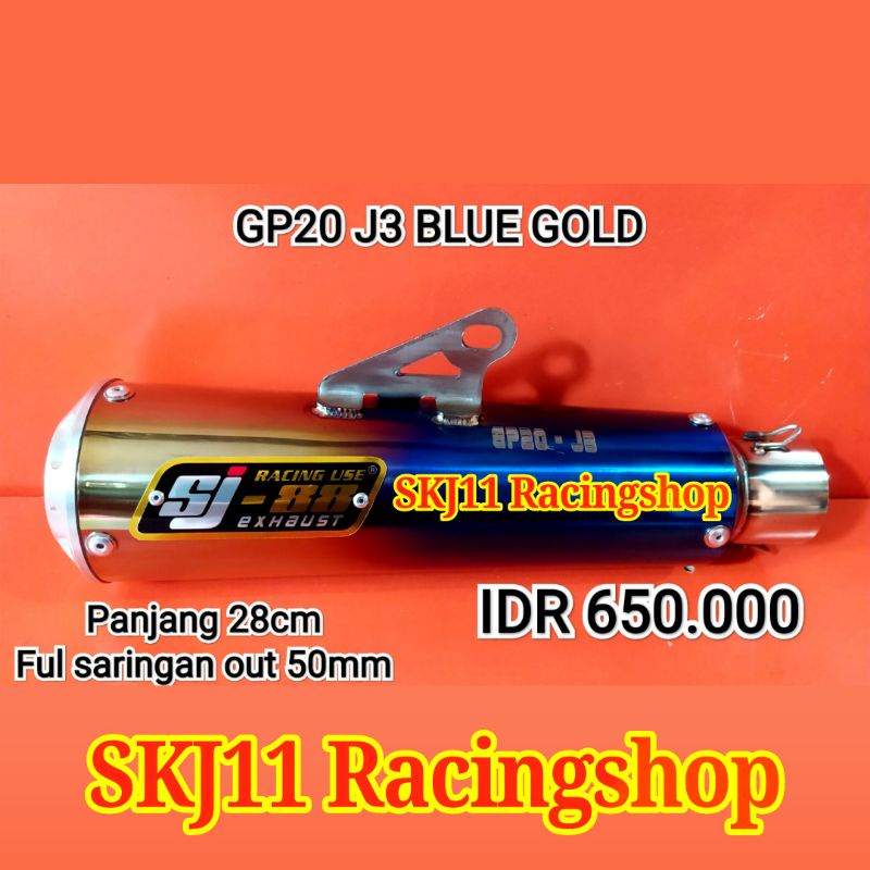 DISKON 5% Silincer Slincer Knalpot SJ88 GP20 J3 Blue Gold Panjang 28cm Out 50mm Full Saringan non Daytona ahrs