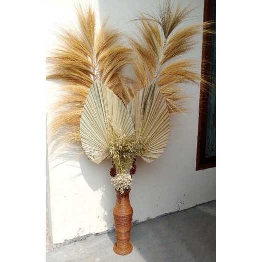 Paket Rayung Stik+Daun Palem Kering+Bunga Kering Tanpa Pot/Dekorasi Rustic
