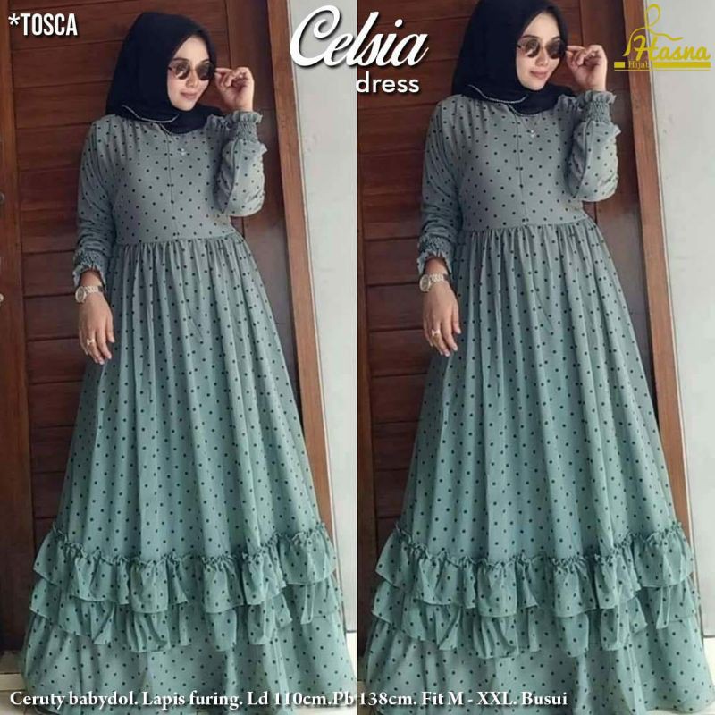 celsia dres gamis polkadot susun rempel ceruty babydoll lapis furing
