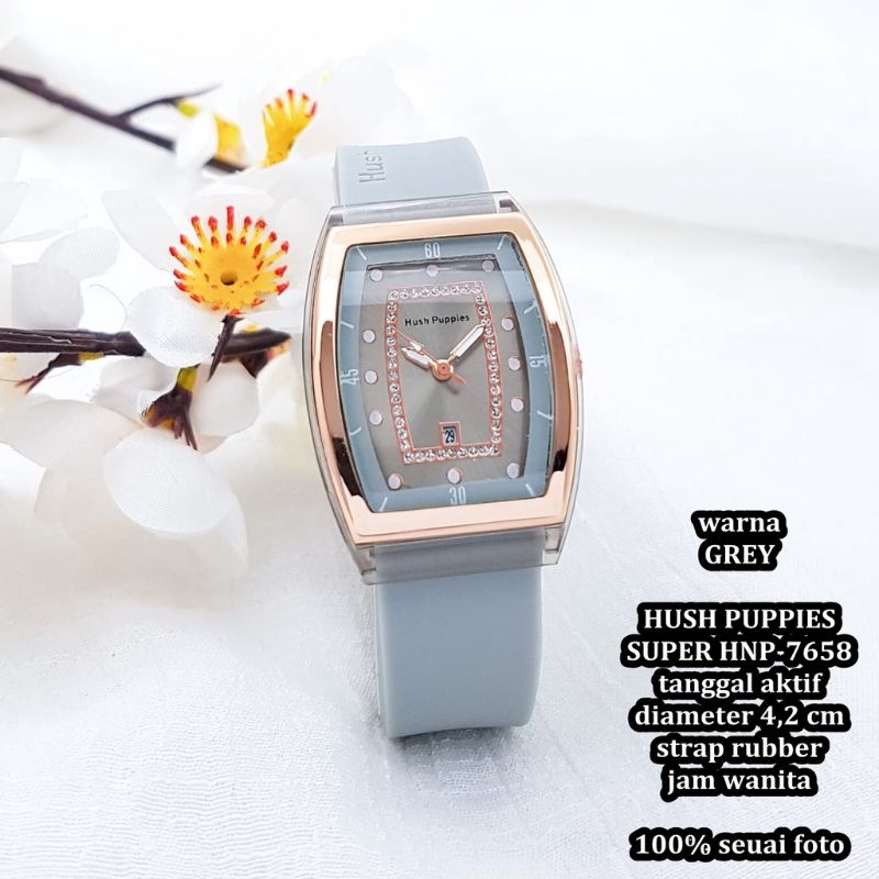 BS-Jam Tangan Wanita Hush Puppies Oval Strap Rubber Tanggal Aktif