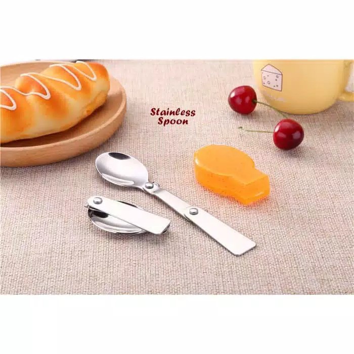 SO Sendok lipat steinless steel 304 free kotak portable foldable spoon kantor piknik traveling