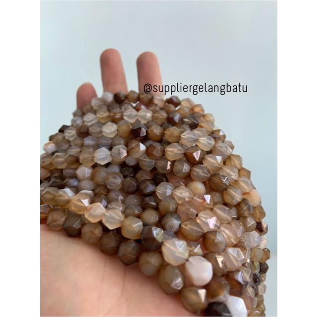 batu faceted hexagon Stone 8mm coklat brown carnelian craft bead agate