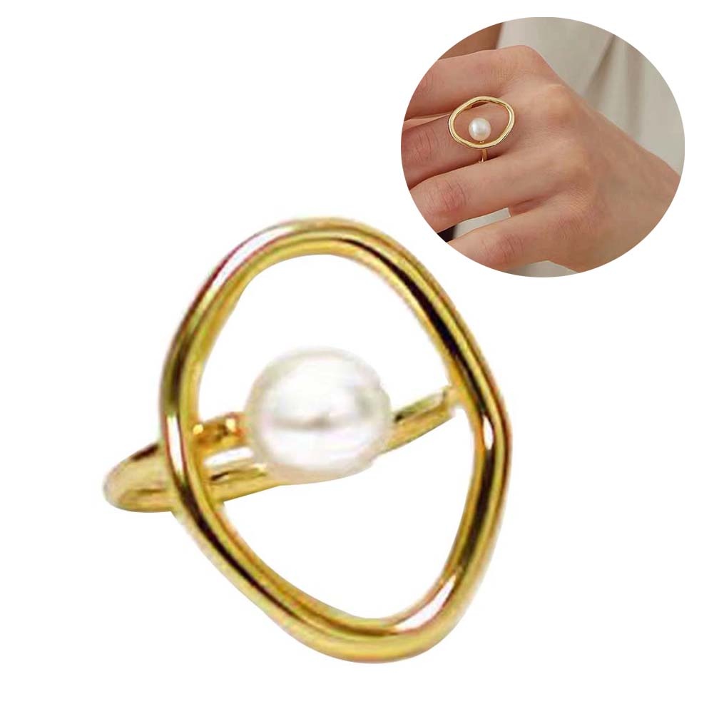 Hu Hu Hu Hu Hu Alat Bantu Pasang Kacamata♡ Cincin Wanita Desain Geometri Hollow Hias Mutiara Imitasi Untuk Pestahadiah