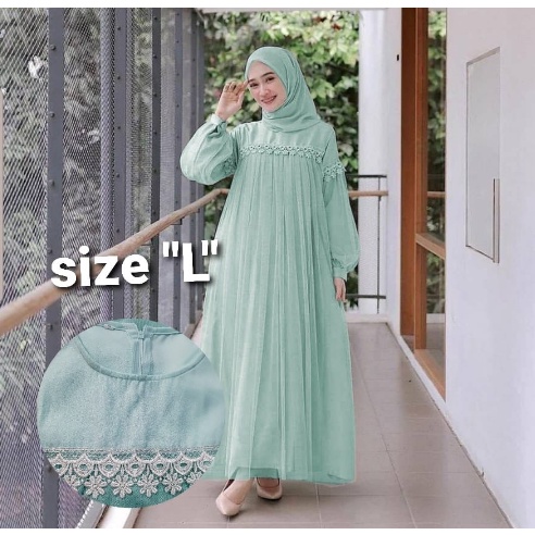 Zaina Dress Baju Gamis Brukat Tile Remaja Dewasa Seragam Pesta Wanita Muslim - Sage Green Hijau Sage