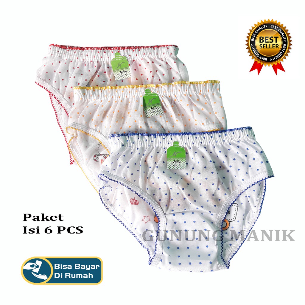 CELANA DALAM ANAK PEREMPUAN CD KIDS NOVY ONDE PAKET ISI 6 SIZE S.M.L bahan katun halus termurah